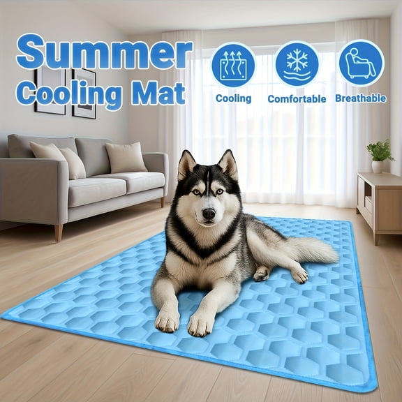 Cooling Pet Mat Pressure-Activated Self-Cooling,Lightweight Portable Summer Bed for Dogs Cats,No Water or Refrigeration Needed,Wipe Clean Polyester Surface Blue 27×19 Inch