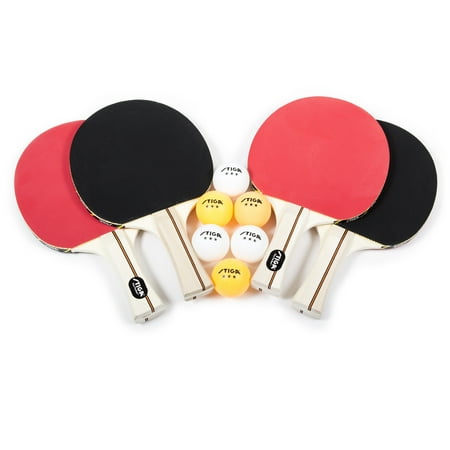 STIGA Performance 4-Player Table Tennis Racket Set Includes Four Performance Rackets and Six 3-Star