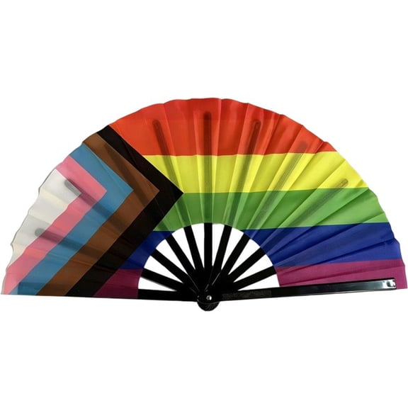 Vjnyvs Rainbow Folding Hand Fans Pride Rave Colorful Handheld Fan for Women Men Pride Day Parade Wedding Props Party