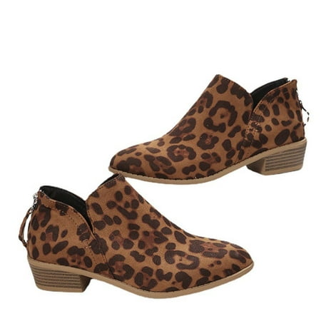

jsaierl Autumn And Winter Women s Shoes European And American Low Heel Leopard Print Short Tube Women s Boots
