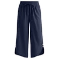 thumbnail image 4 of Favoffer Women's 3/4 Length Capri Pants Elastic Drawstring Waist Side Button Solid Color Casual Trousers Summer Relaxed Bottom for Daily Errands Travel, 4 of 5