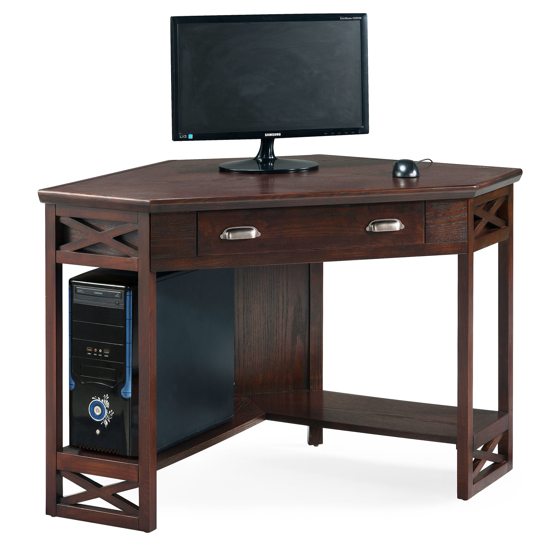 Corner Writing Desk with Pullout Drawer and Shelf Multiple Finishes 
