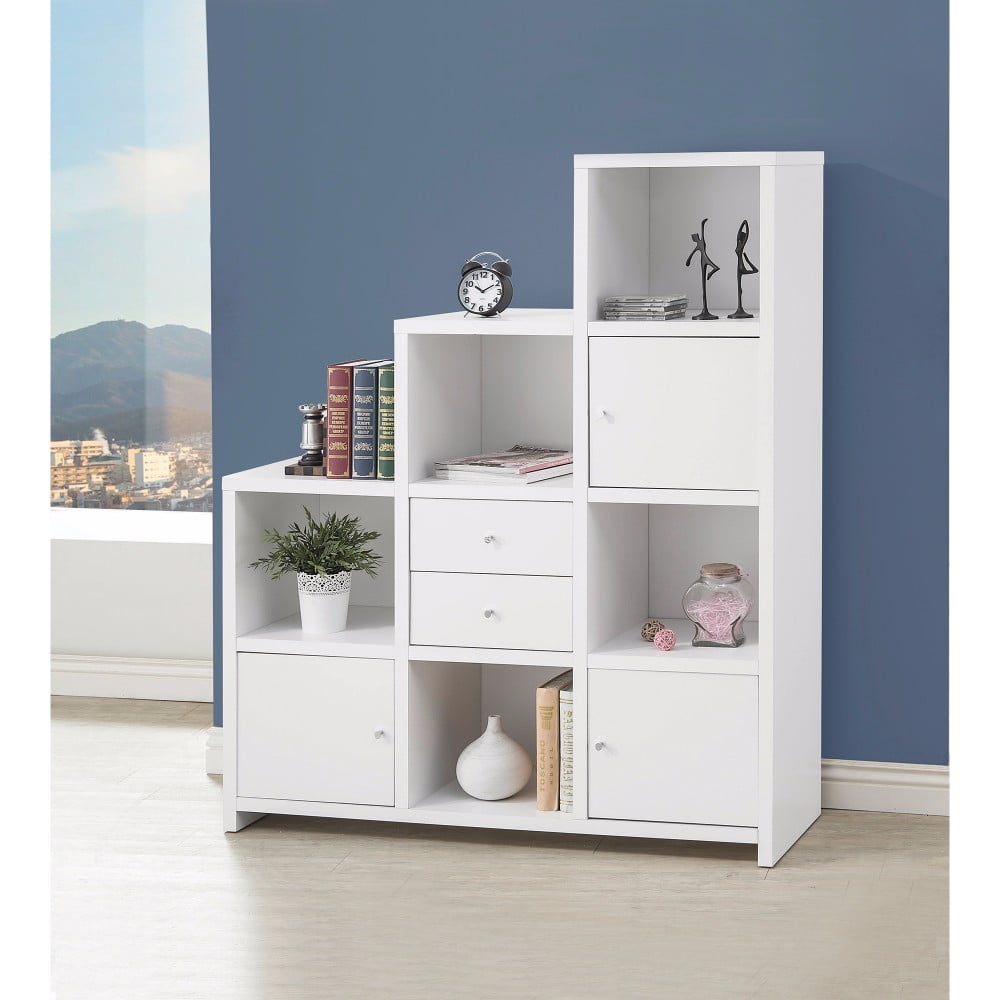 Asymmetrical Bookcase with Cube Storage Compartments, White Walmart