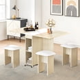 thumbnail image 3 of Stmoze Folding Dining Table Set for 4 with Wheels, Extendable Dining Table with 4 Leather Upholstered Chairs, Kitchen Table Set with Storage Shelves, Dining Set for Home, Apartment, Beige, 3 of 9