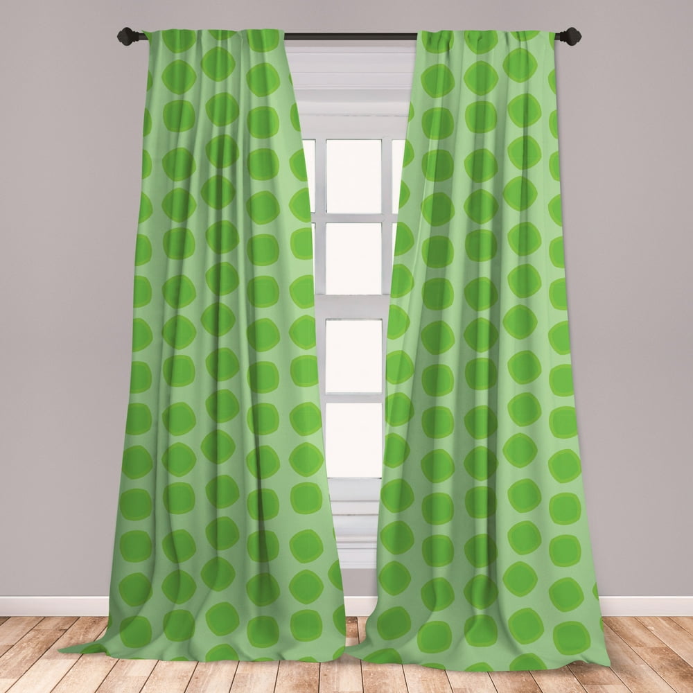 Lime Green Curtains 2 Panels Set, Simplistic Formless Geometric Shapes
