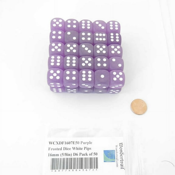 Purple Frosted Dice with White Pips 16mm (5/8in) D6 Pack of 50 Wondertrail