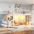 thumbnail image 3 of Harper & Bright Designs Twin over Twin Bunk Bed with Storage Drawers and Shelves, Metal Bunk Bed Frame with LED Lights, Ladder and Guardrail, White, 3 of 15