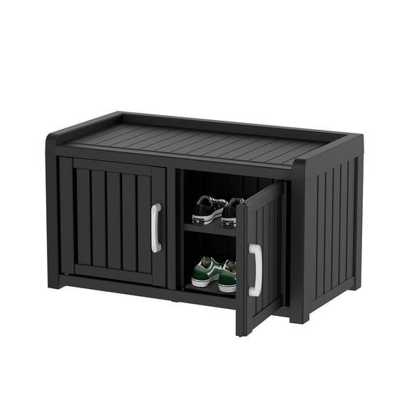 Shoe Cabinet Waterproof UV-Resistant,Storage Bench Indoor Outdoor with Adjustable Shelves,for Entryway Bedroom,Hallway,Living Room(Double Door,Black)
