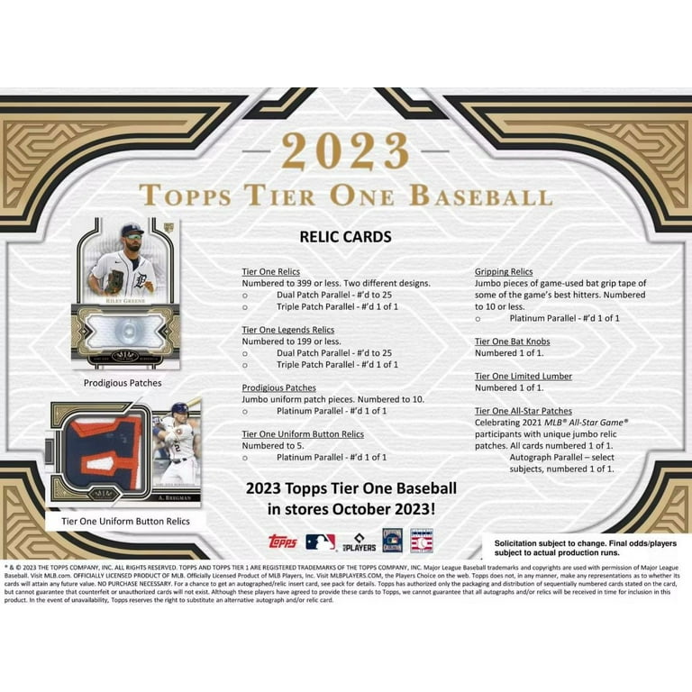 Topps 2023 MLB Tier One Baseball HOBBY Box Trading Card- 2 Topps 2023 MLB Tier One Baseball HOBBY Box Trading Card- 2