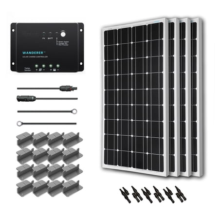 Renogy 400W 12V Solar Panel Monocrystalline Off Grid Starter Kit with 30A Wanderer Charger Controller
