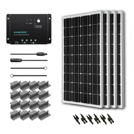 Renogy 400W 12V Solar Panel Monocrystalline Off Grid Starter Kit with 30A Wanderer Charger Controller
