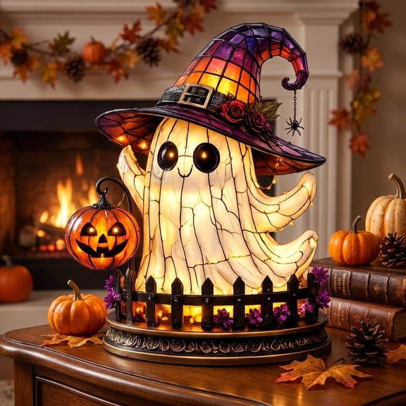 Halloween Witch Pumpkin Lamp, Witch Hat Night Light, Vintage Halloween Acrylic Warm Glow LED Desk Lamp, Wizard Cap Decorative Lighting for Holiday Spooky Season Decor
