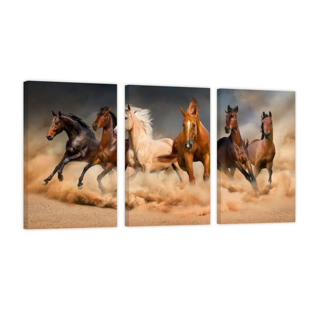 Cuadro Decorativo Tríptico Vertical Caballos Corriendo Canvas Revolution Set De 3 Cuadros 40x60 cm