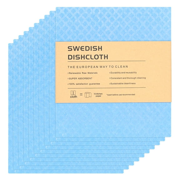 Uxcell 10-Pack Swedish Dishcloths for Kitchen, 7"x8" Wood Pulp Cellulose Reusable Paper Towels Washable Non-Scratch Rags [Blue]