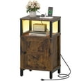 thumbnail image 5 of Farmhouse Wood NightStand with Charging Station & Adjustable LED,End Table with Storage Cabinet and Shelf, Bed Side Table with Barn Door for Bedroom Living Room, Brown, 5 of 11