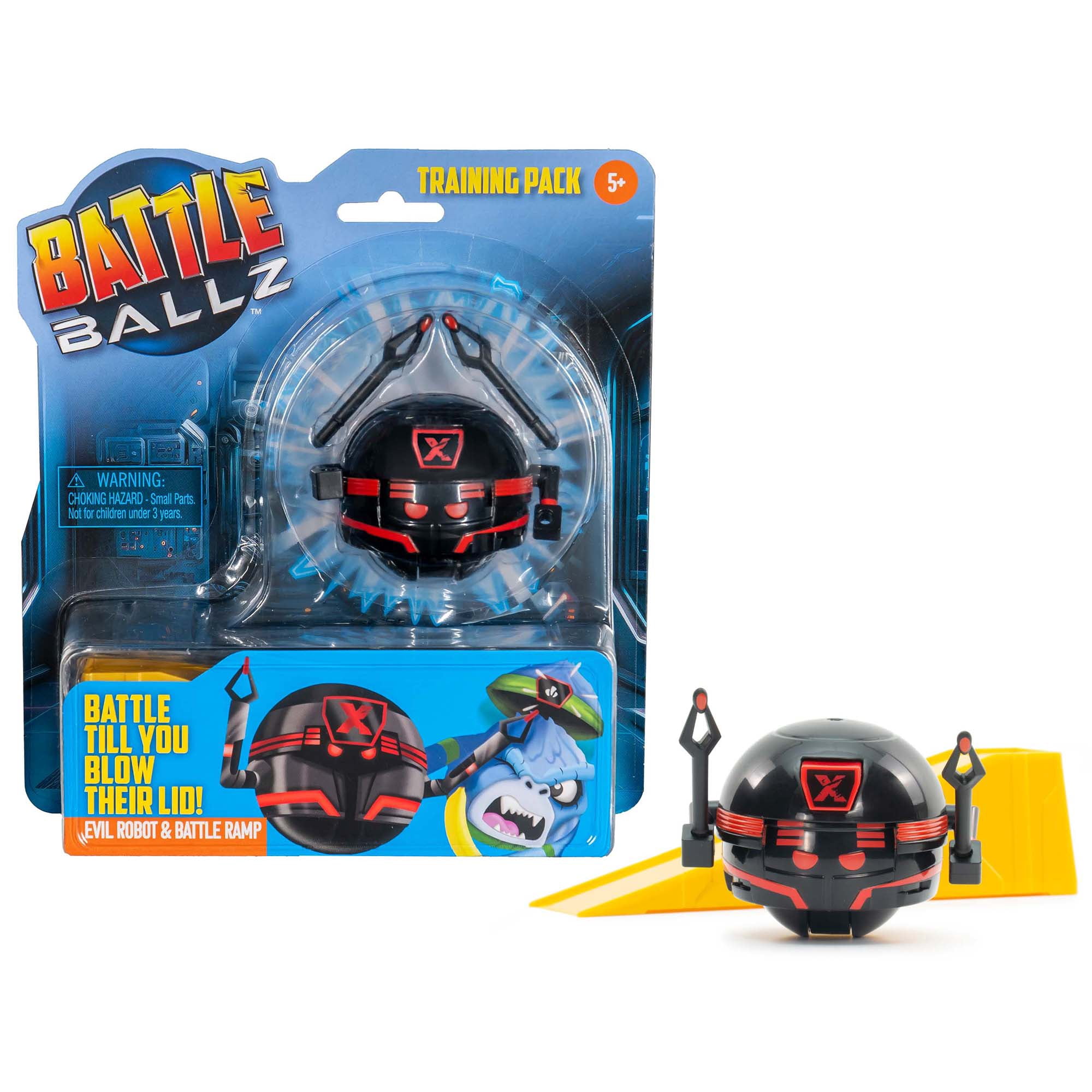 Battle Ballz: Training Pack - Evil Robot - Weapon Wielding Toy Figure, Rolling Colorful Ball Character, Training Ramp, Blow Your Lid Button, Kids 3+