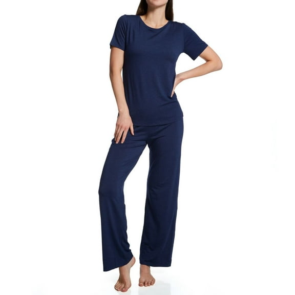 Women's Vanity Fair 90130 Beyond Comfort Short Sleeve PJ Set (Ghost Navy Heather L)