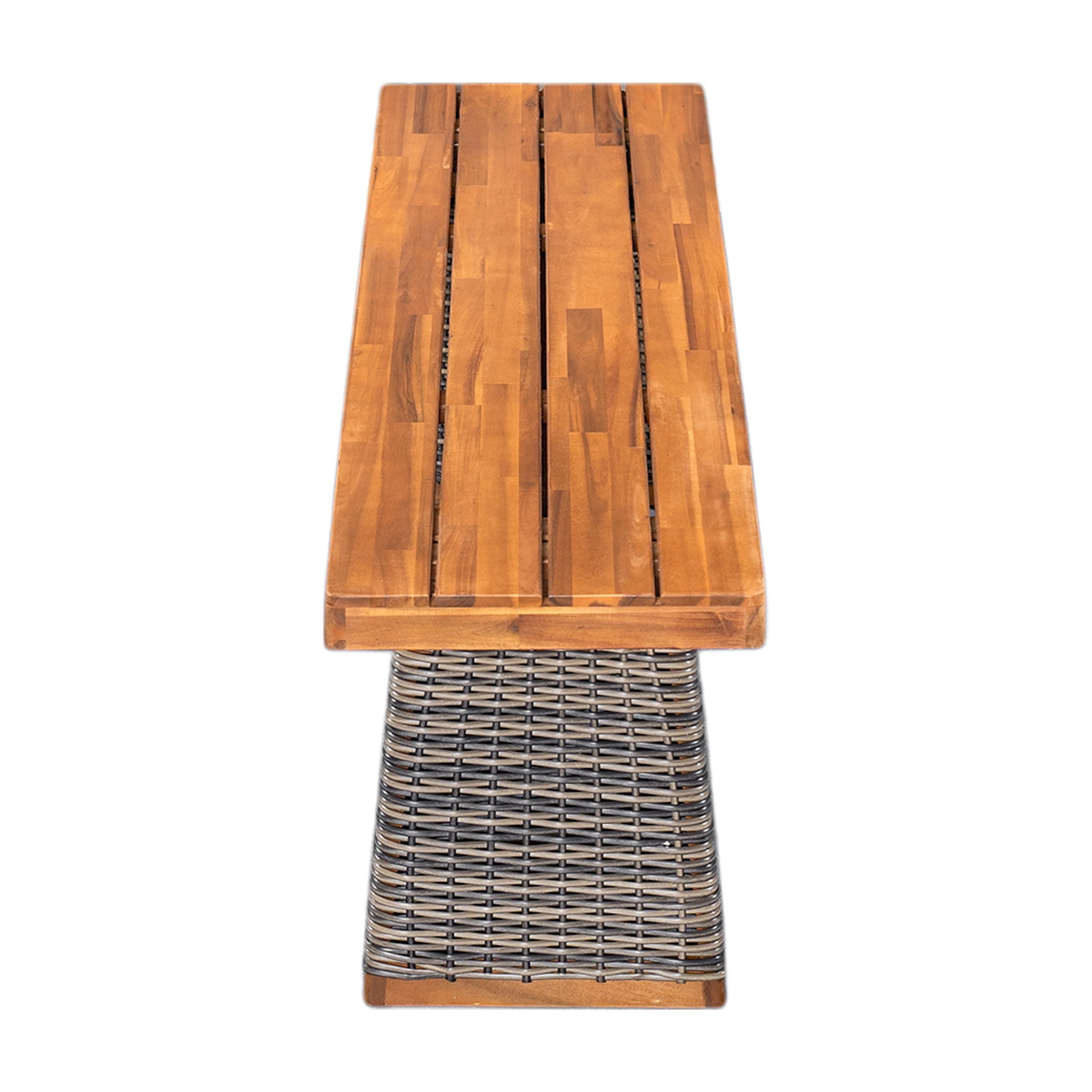 Mintazer 57 " Patio Dining Bench, Outdoor Bench with Hand-Woven PE Rattan Tapered Leg for Balcony Garden Backyard Porch, Natural