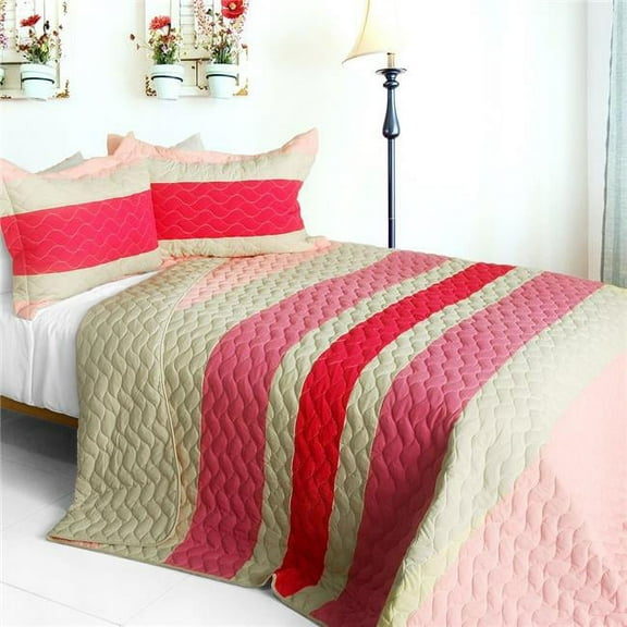 The Only Truth - 3 Pieces Vermicelli-Quilted Patchwork Quilt Set  Full & Queen Size - Pink