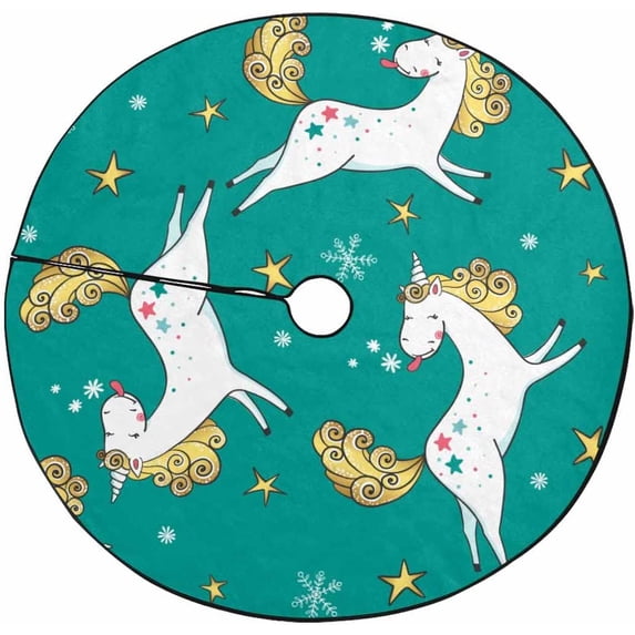 FMSHPON Nicorns SnowflakesStars Xmas Christmas Tree Skirt Stand Mat for Holiday Party Decoration Indoor Outdoor 48 inches