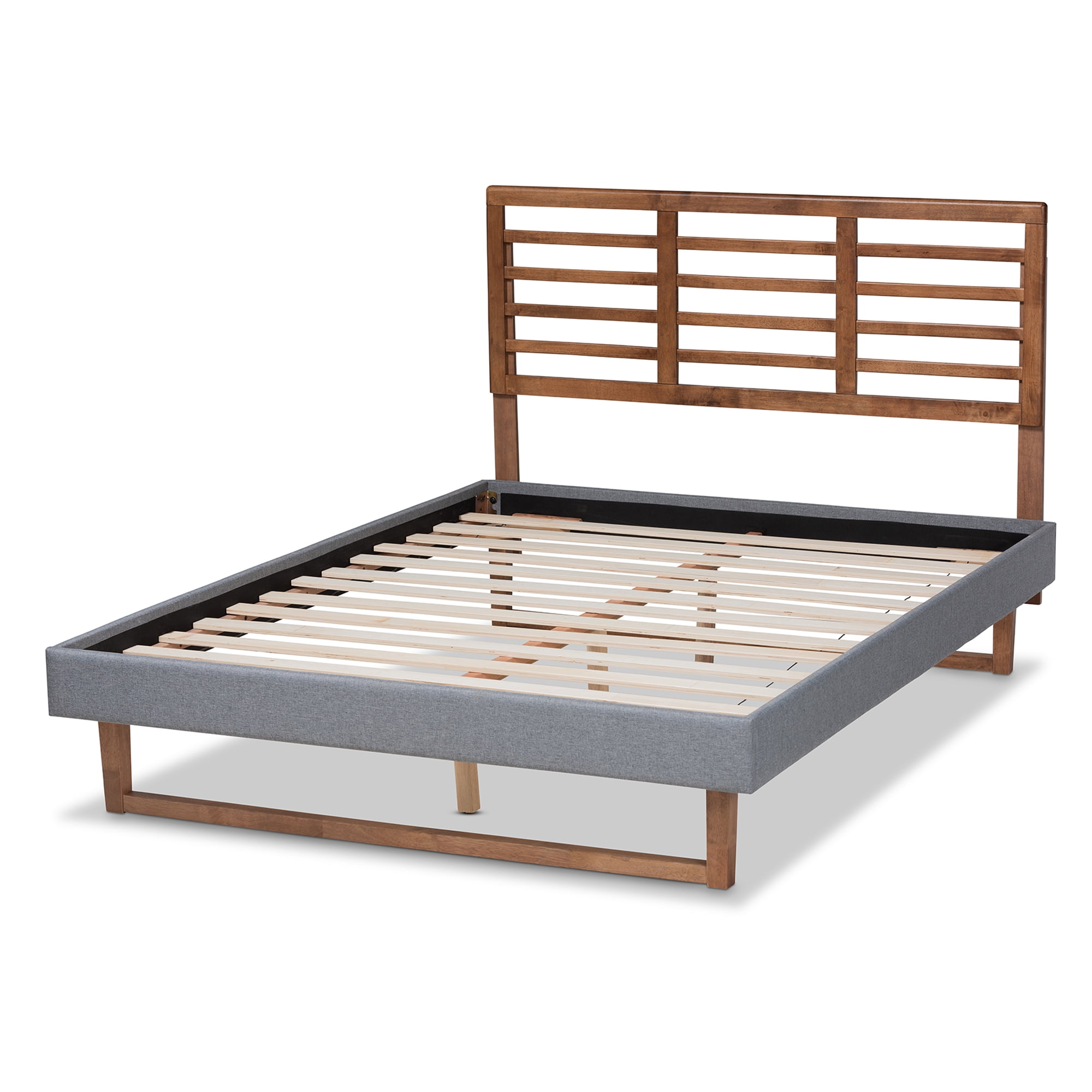 Baxton Studio Rina Modern and Contemporary Dark Grey Fabric Upholstered and Ash Walnut Brown Finished Wood Full Size Platform Bed