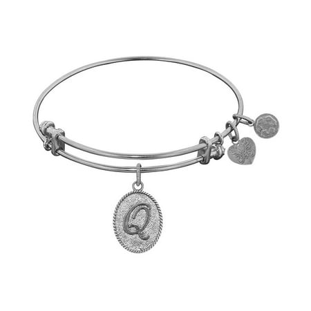 White Brass Initial Letter Bangle Bracelet, 7.25
