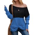 thumbnail image 4 of Women Color Block Crew Neck Long Sleeve Knot Hem Top, 4 of 6