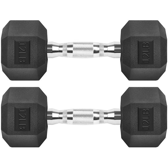Mancuernas hexagonales de hierro fundido con revestimiento de goma, pesas libres hexagonales negras para ejercicios, 12 libras/par