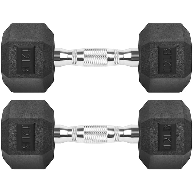 Mancuernas hexagonales de hierro fundido con revestimiento de goma, pesas libres hexagonales negras para ejercicios, 12 libras/par