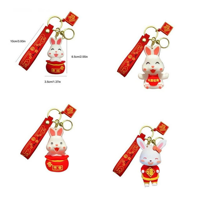 Chinese Animals Rabbit Miniature Key Chain Fashion Cartoon Backpack Keychain Keyring Lucky Pendant Key Buckle Cute Keychains Bunny Type 4