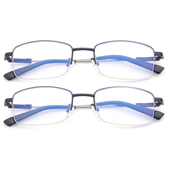 2 Packs Progressive Multifocal Reading Glasses Blue Light Blocking for Men for Women,No Line Trifocal Readers, Half Rim Metal Frame, Memory Titanium Arm, Reading Glasses + 4.00