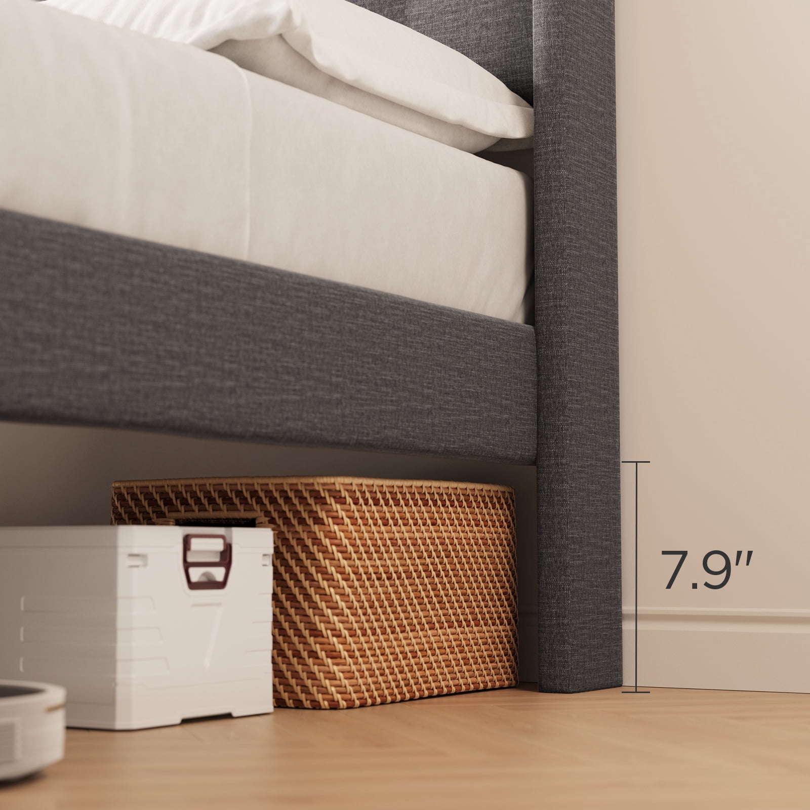 Queen Bed Frame, Queen Size Bed Frame with Wood Headboard and Footboard, Under Bed Storage, 800lbs, Gray