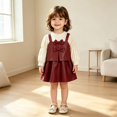 thumbnail image 4 of Ruyang Sets for Girls Puff Long Sleeve Knit Top Bow Decor Leather Suspender Skirt Clothes Toddler Kids Sweet Lounge Outfits, 4 of 4
