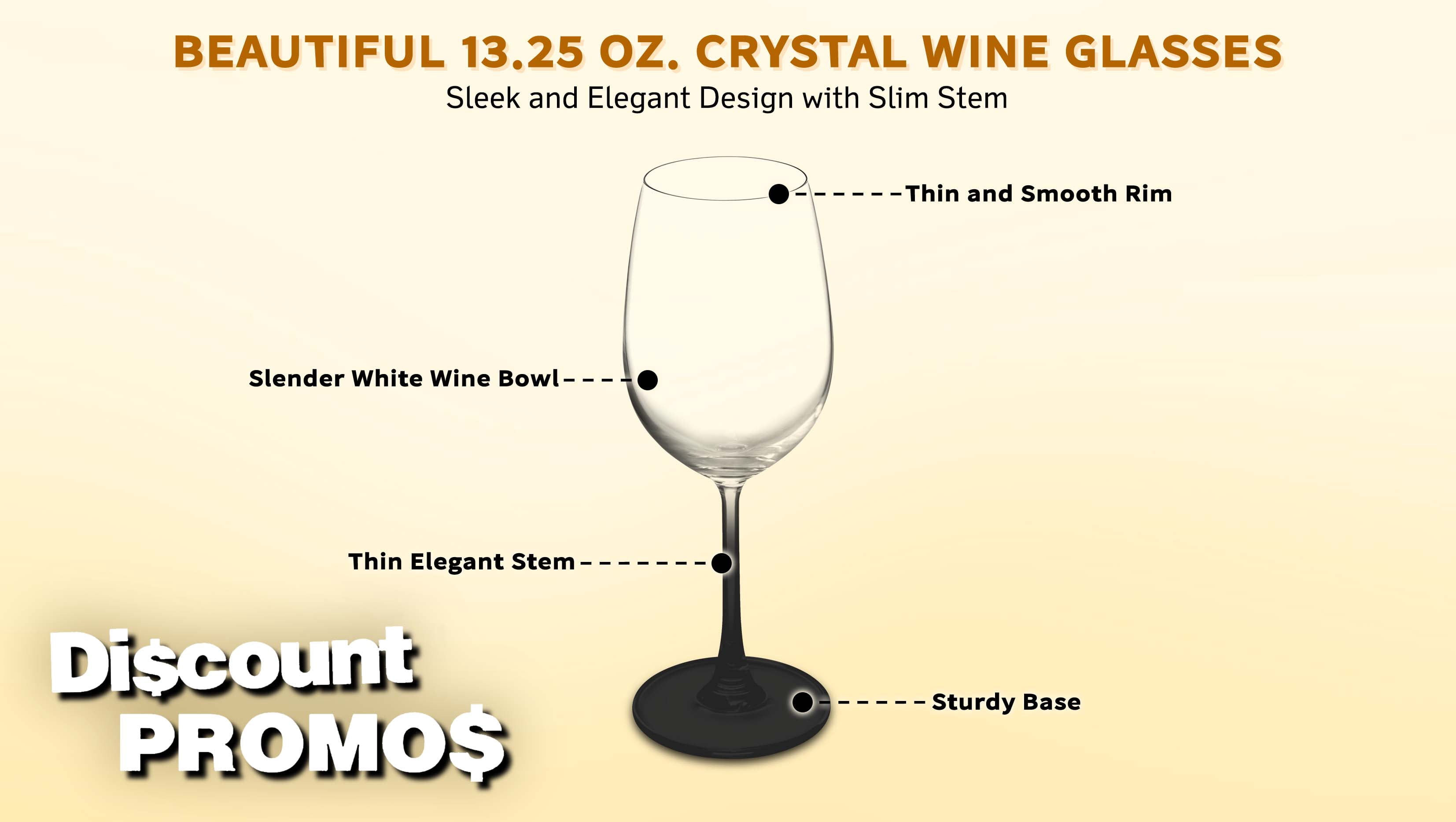 10 Crystal Wine Glasses Set, 13.25 oz. - Elegant, Lightweight, Barware - Black