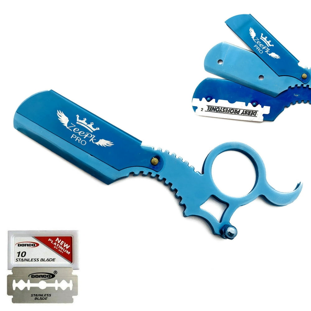 BEARD CUT THROAT BARBER SALON STRAIGHT RAZOR BLADE HOLDER + 10 BLADES