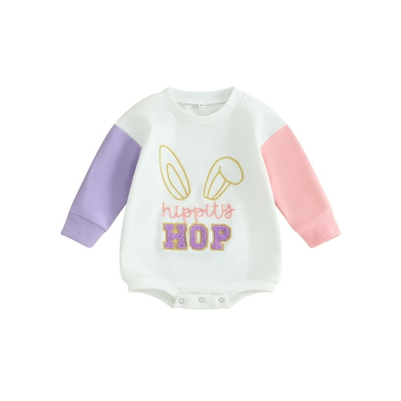 Jxzom Infant Baby Boy Girl My First Easter Outfit 3 6 12 18 Months Bunny Ear Contrast Color Romper Crewneck Sweatshirt Bodysuit