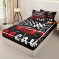 thumbnail image 2 of Castle Fairy Race Car Graphic Zipper Full Size Comforter Sets with Fitted Sheet and 2 Pillowcases,Checkered Print Zipper Bedding Set for Bedroom,Red Black,4pcs,Black Reversible, 2 of 6