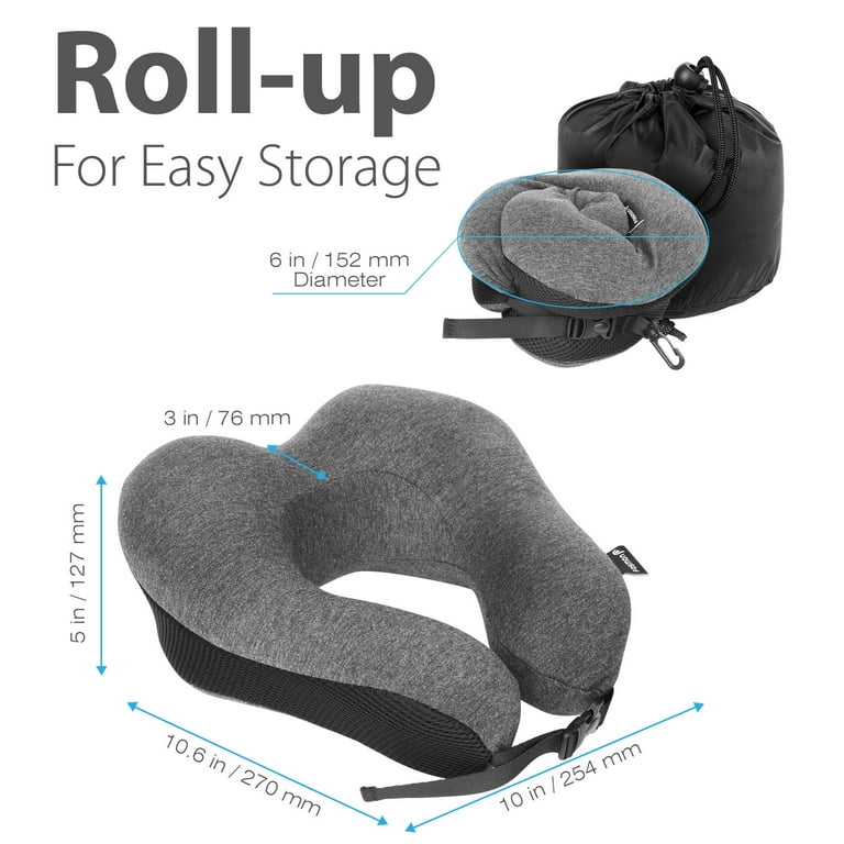 Adjustable Travel Pillow with Washable Cotton Cover and Strong Belt Strap  for Custom Neck or Lumbar Support (Blue)