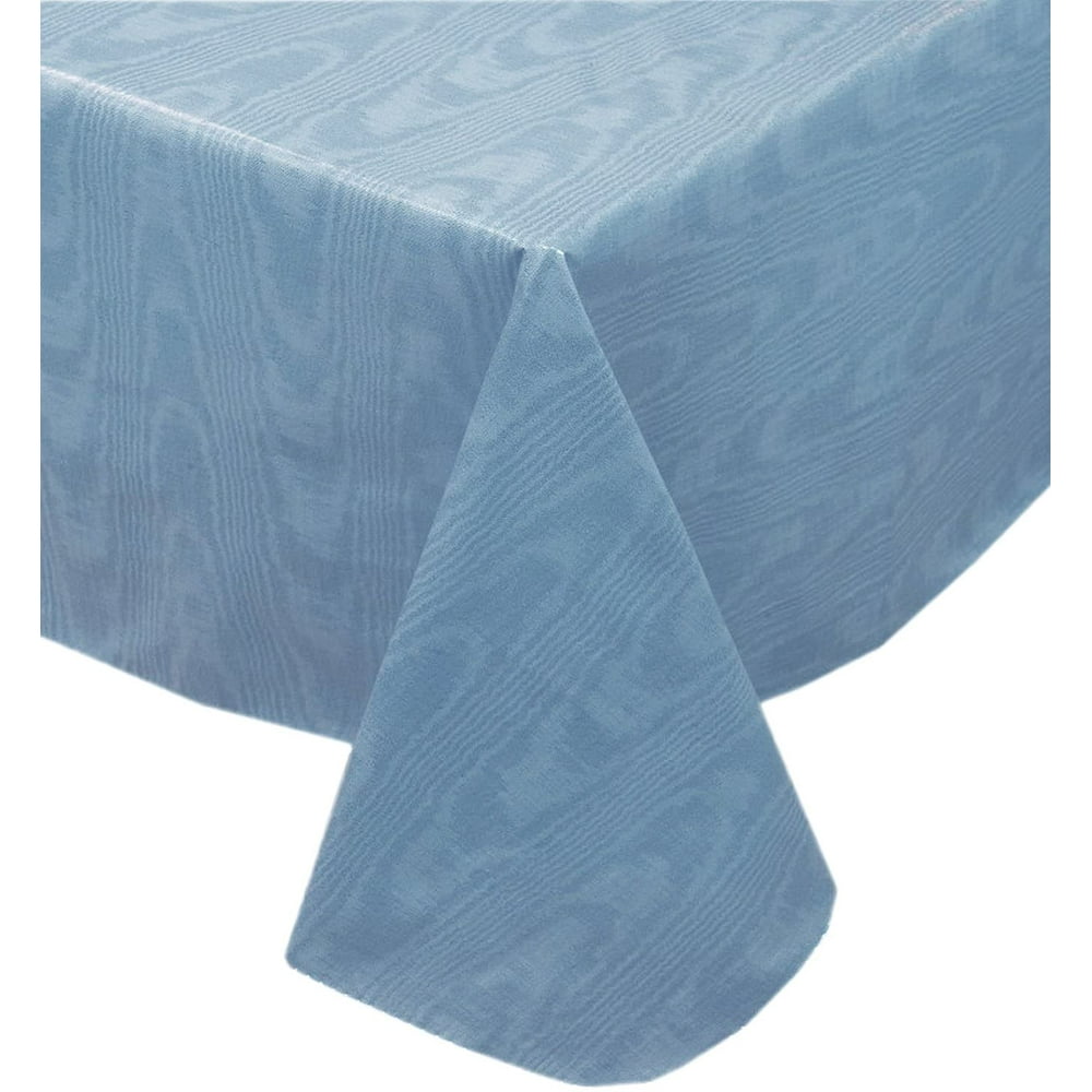 Newbridge Blue Moire Wavy Solid Color Print Heavy Gauge Vinyl Flannel Backed Tablecloth, Hotel