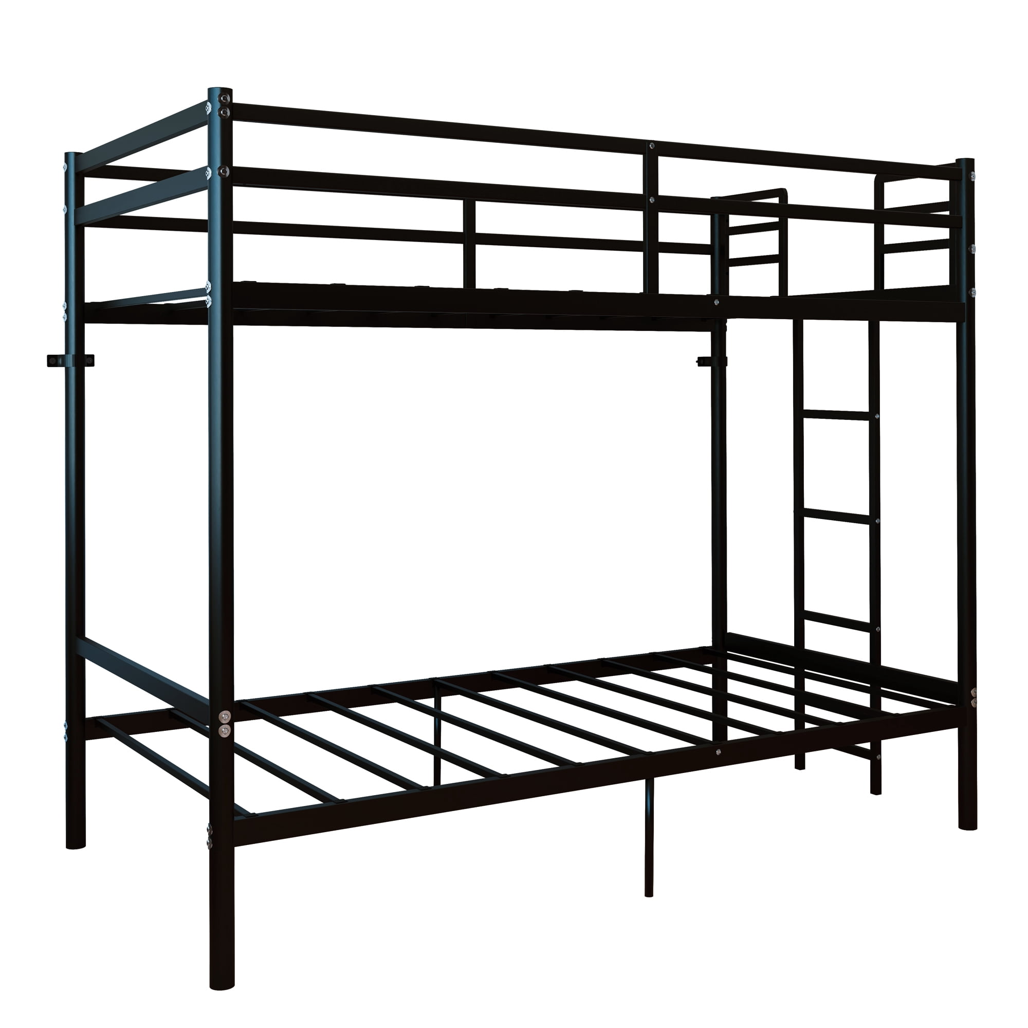 Alvantor Convertible Twin over Twin Metal Bunk Bed with Ladder, Guardrails, Black