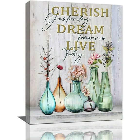 Rustic Flowers Bathroom Wall Art Vintage Floral Mason Jar Pictures Wall Decor Country Flower Painting Prints Farmhouse Vase Framed Artwork for Bathroom Bedroom Living Room Ready to Hang 12"x16"