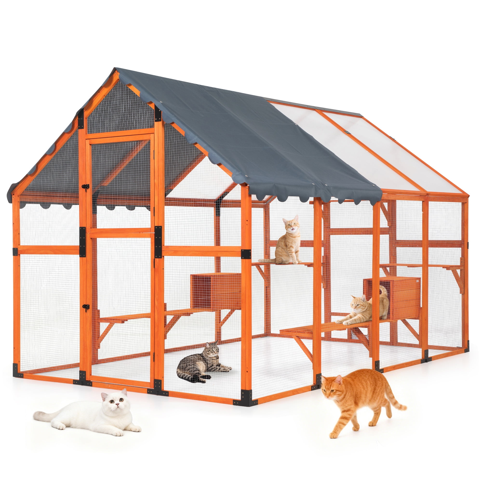 COZIWOW XL Outdoor Cat Enclosures Window Access Walk in Cat Catio Enclosed Cat House Cage for Multiple Pets,Orange