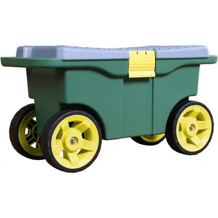BIG RED Garden Cart Scooter and Seat/Stool with Interior Tool Tray for Rolling Storage