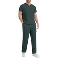 thumbnail image 5 of Men's Summer Sun Protection Suit Set Short Sleeve V-Neck Top and Shorts Casual Loose Fit Quick Dry Breathable Shirt for Beach Vacation Fishing Hiking Golf Travel Outfits | AESTIVO,Army Green L, 5 of 9