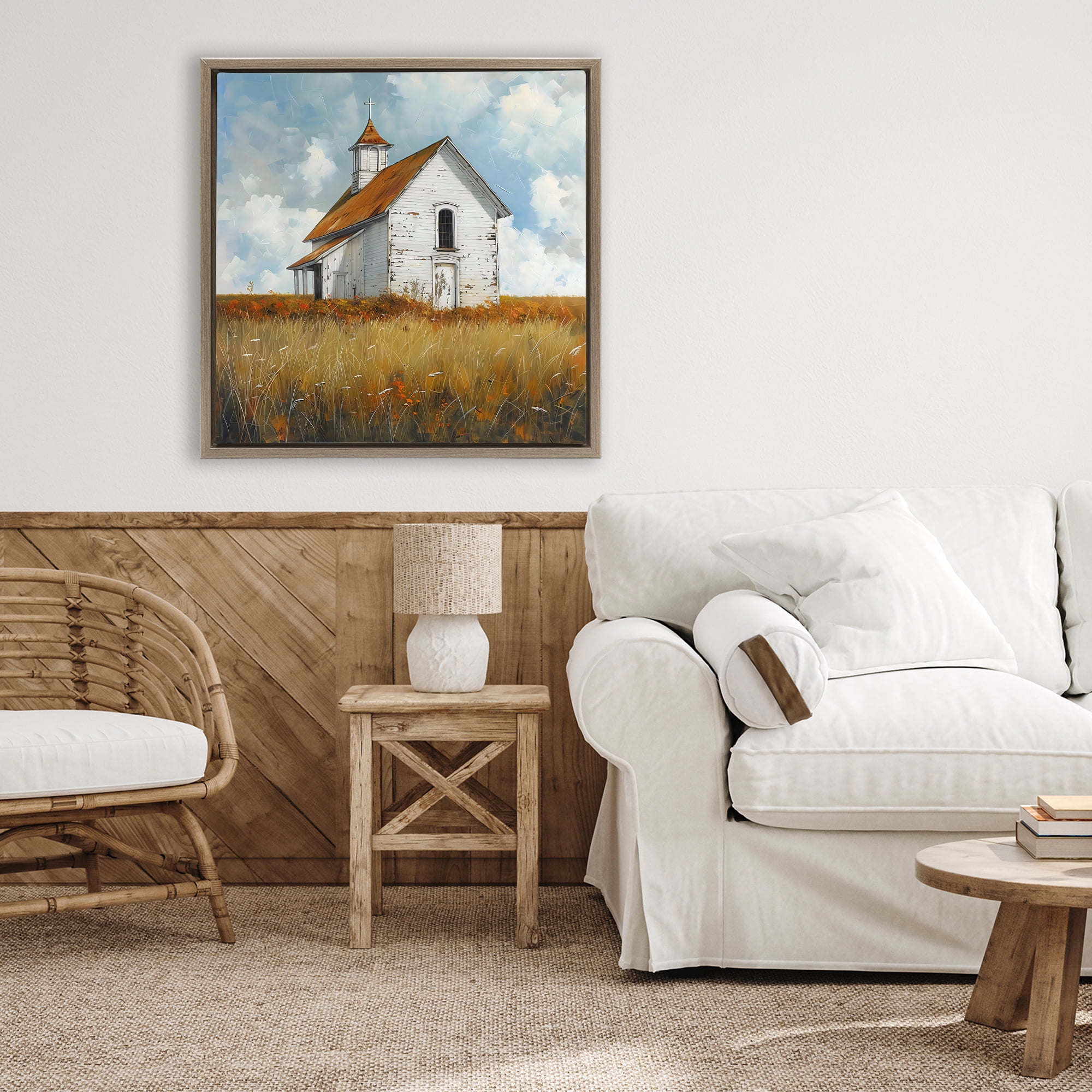 Stupell Industries Rustic Church in Field Brown Framed Floater Canvas Wall Art, design by Creative Studio