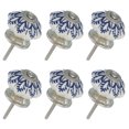 thumbnail image 1 of 6 Paquetes de Perillas de Cerámica, Perillas de Armario de Cerámica en Forma de Calabaza con Tornillo para Cajón de Closet, Armario y Vestidor, Blanco/Azul Oscuro (Hoja de Flor), 1 of 6