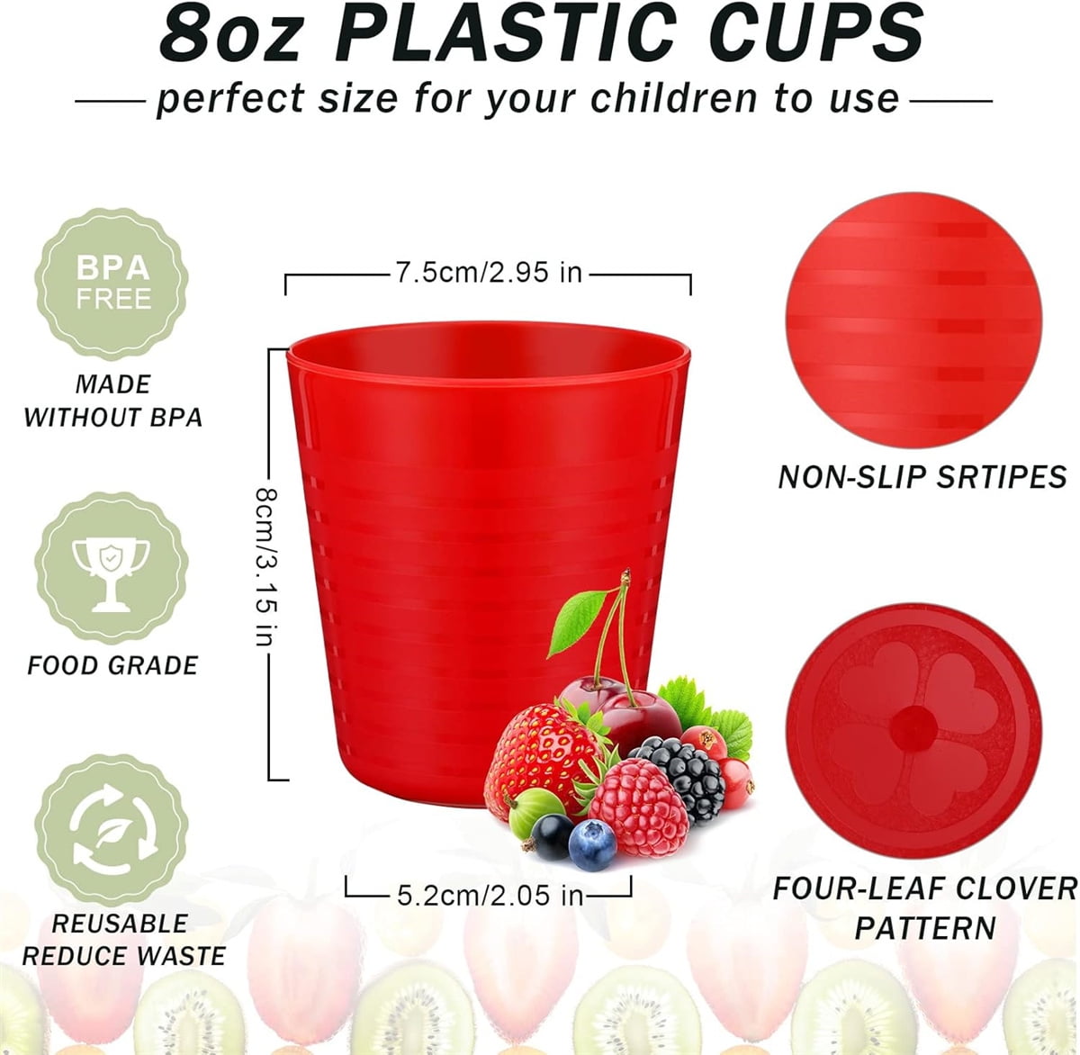 12 Pieces Kids Cups, Yayun 7oz Reusable Plastic Kids Drinking Cups, Stackable Plastic Tumblers, Colorful Summer Cups Set Water Glasses for Toddler Baby Children Adults (Multicolor)