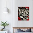 thumbnail image 4 of ARISTURING  Wildlife Animal Canvas Wall Art Black and White Burgundy Red Leopard with Yellow Eyes in Blossom Poeny Flowers Painting Picture Framed and Stretched Artwork for Modern Living Room, 4 of 5