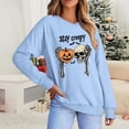 thumbnail image 4 of Mifsaly Womens Plus Size Halloween Sweatshirt Skull Pumpkin Graphic V Neck Shirts Spooky Vibes Classic Fall Festival Holiday Casual Wear, 4 of 5