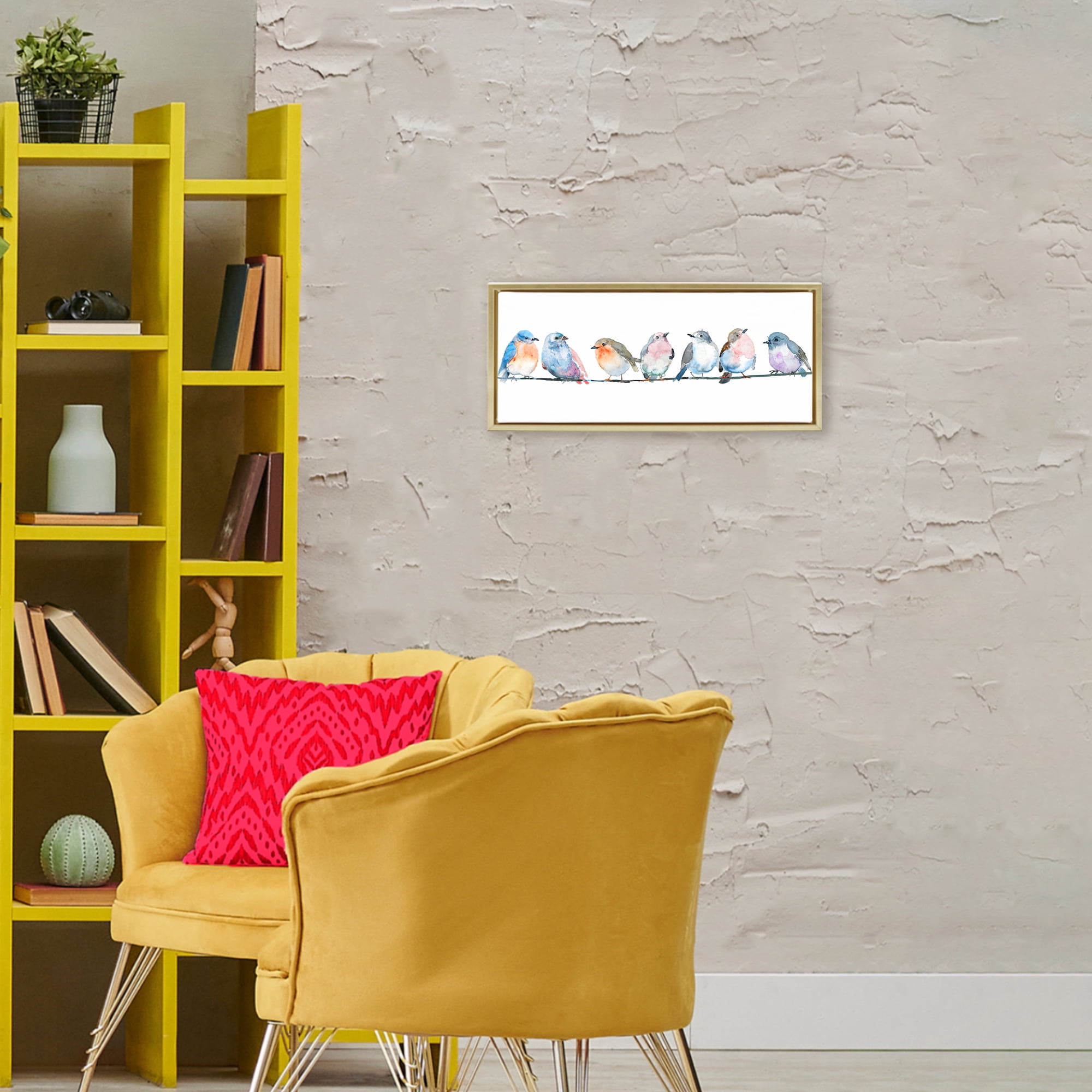 Stupell Industries Perching Pastel Birds Gold Framed Floater Canvas Wall Art, design by Lorenzo Collective
